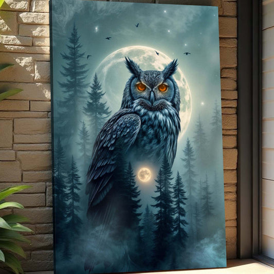 Owl double exposure canvas wall art design II with atmospheric nature overlay