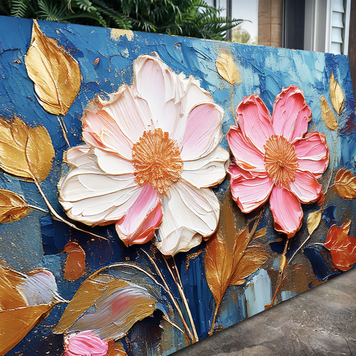 Golden Petals Impasto Canvas Wall Art - Floral Print