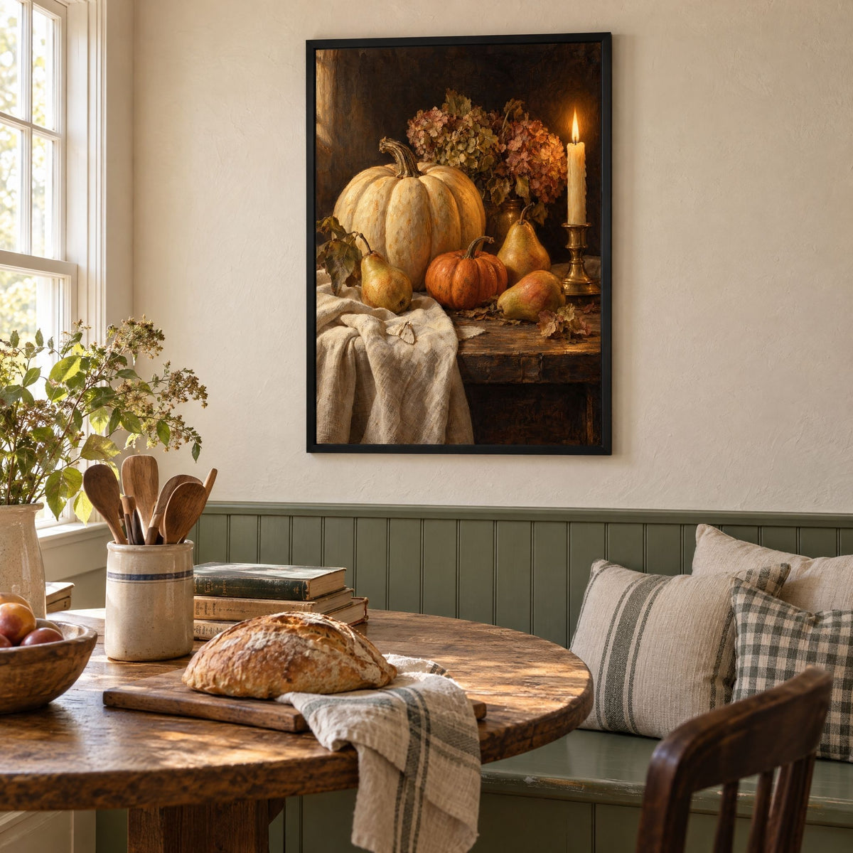 Moody Still Life Wall Art, Autumn Harvest Table Print