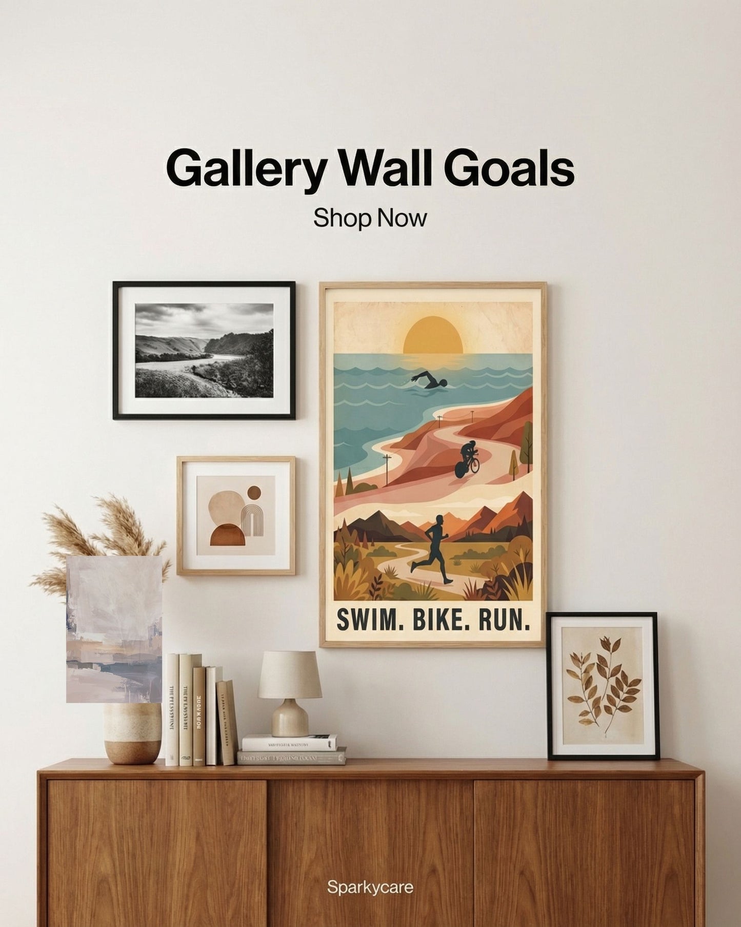 Triathlon Poster: Retro Swim Bike Run Framed Wall Art