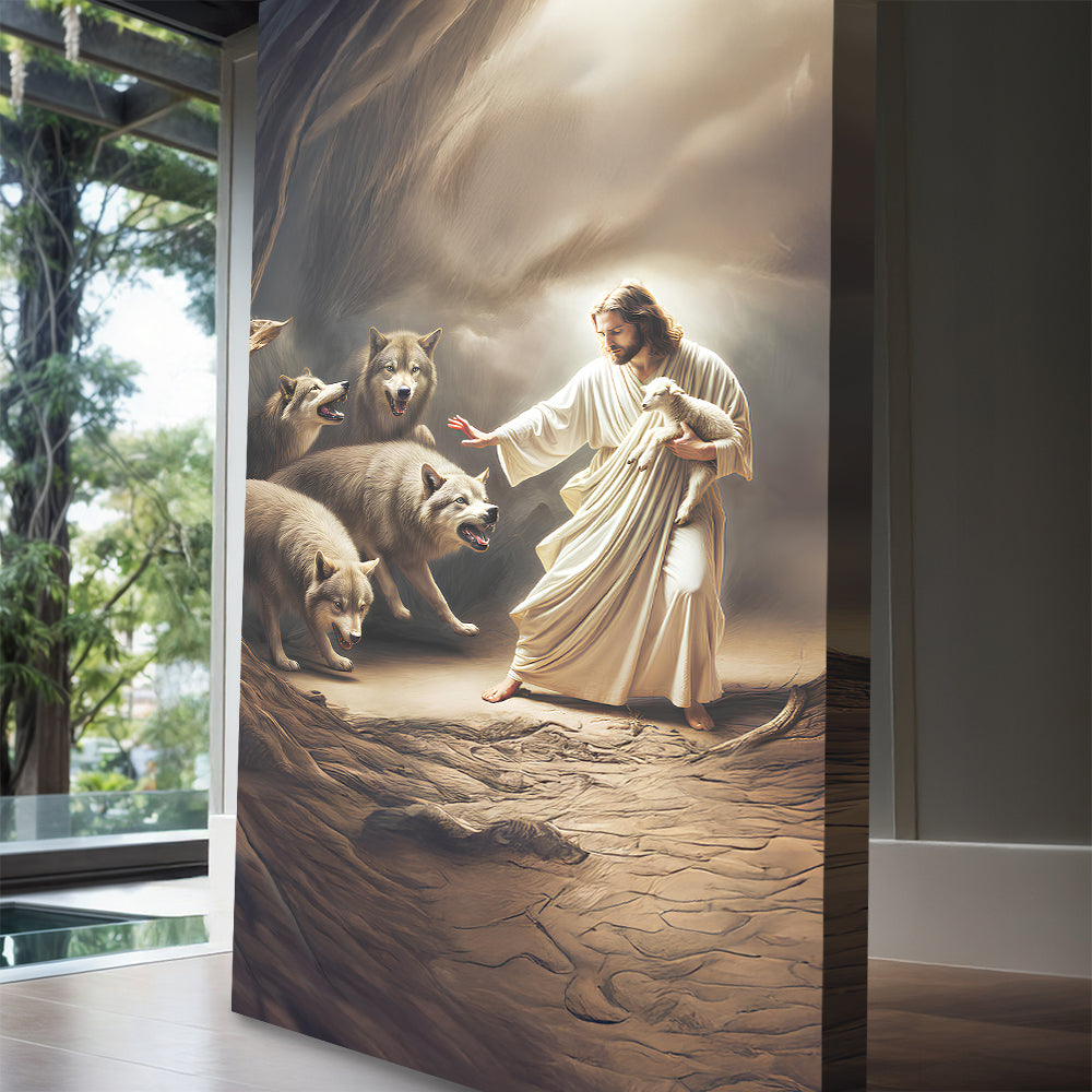 Faith Canvas Wall Art Jesus Shepherd Lamb and Wolf