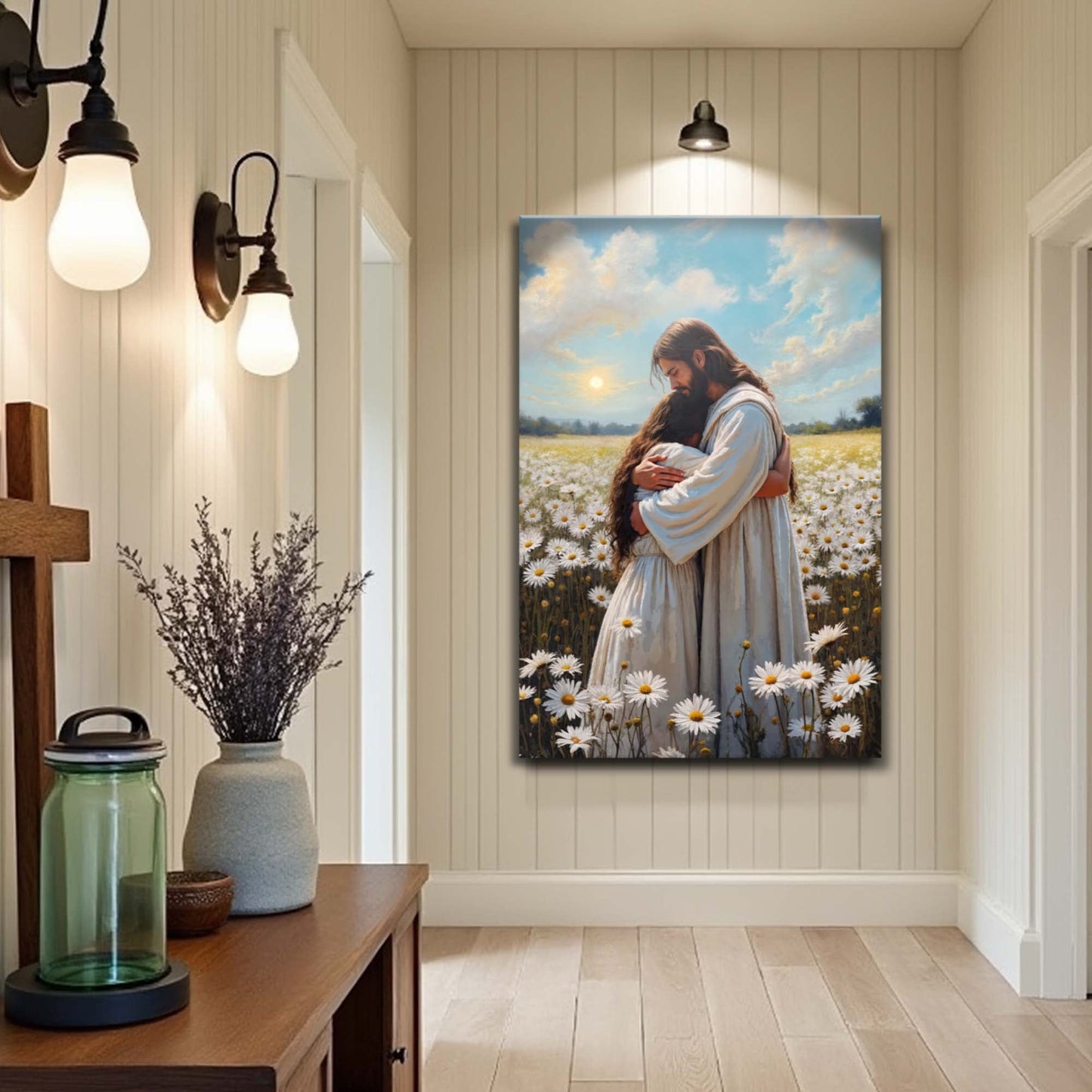 Jesus Hugging Woman Faith Canvas Wall Art