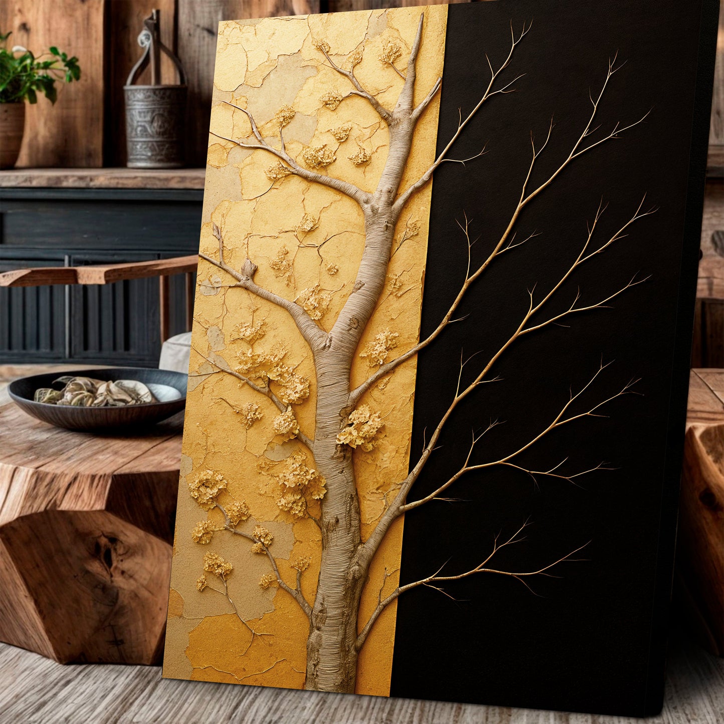 Golden Eclipse Abstract Canvas Wall Art - Modern Print