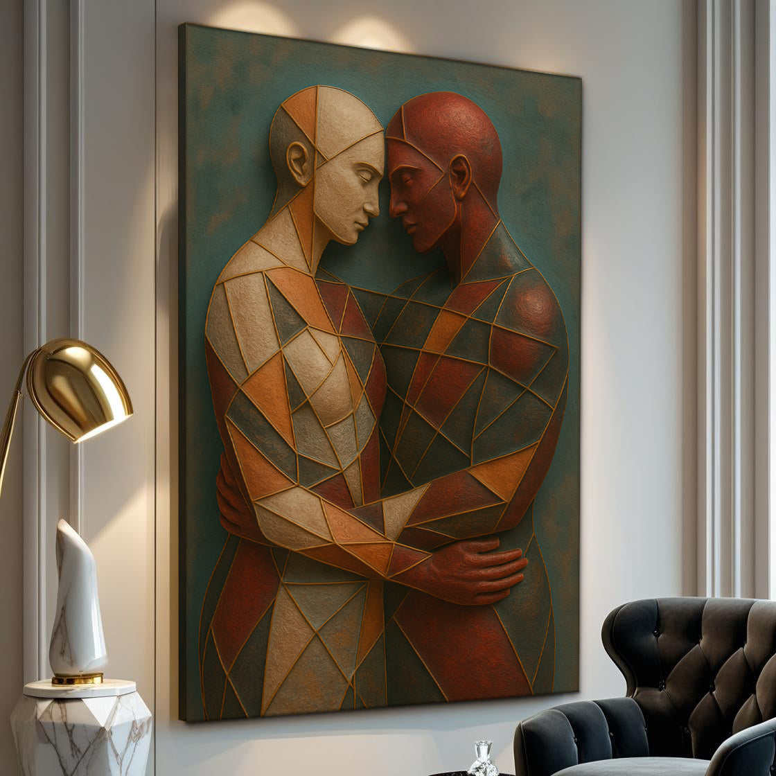 Embrace of Geometry Abstract Canvas Wall Art