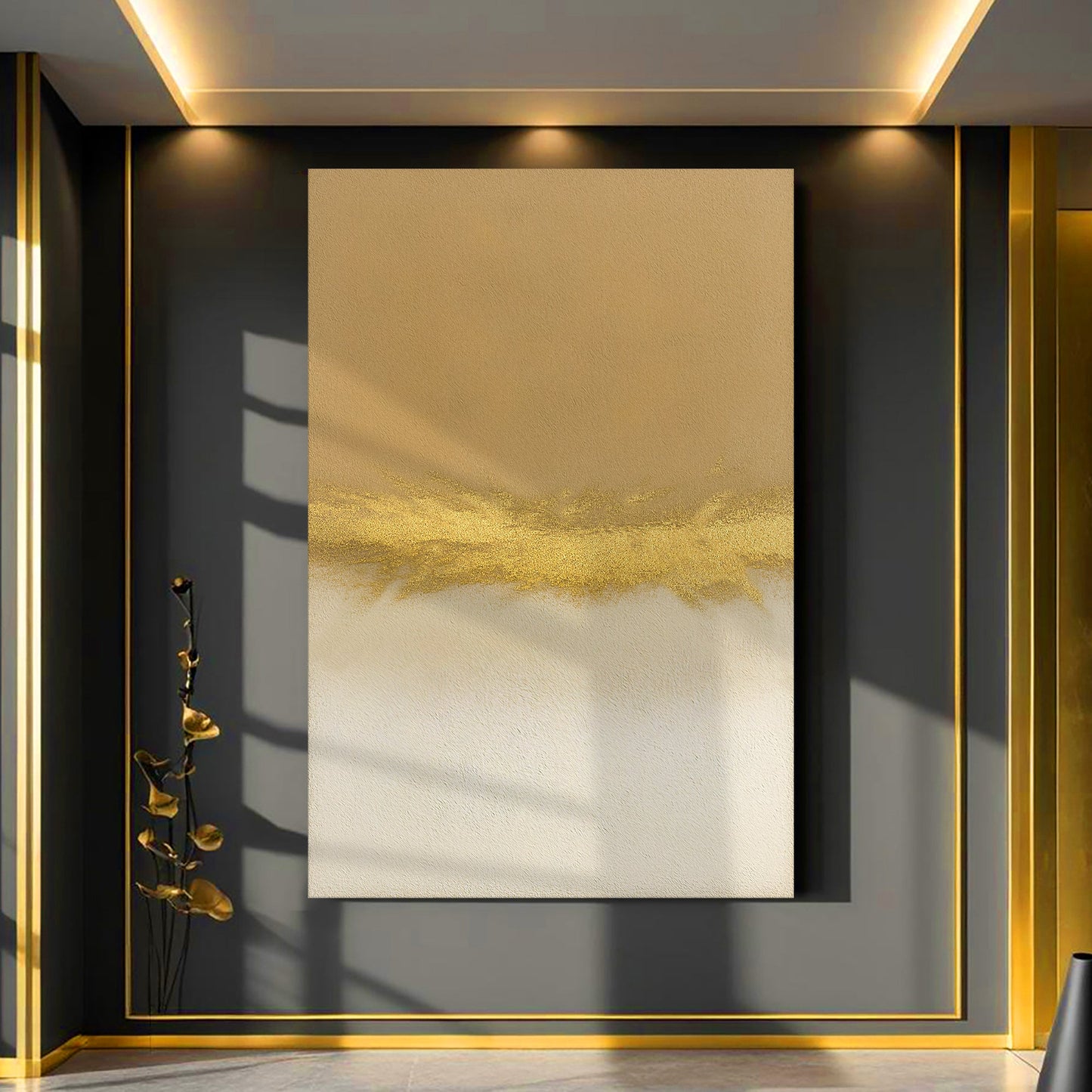 Minimalist White and Gold Abstract Canvas Wall Art