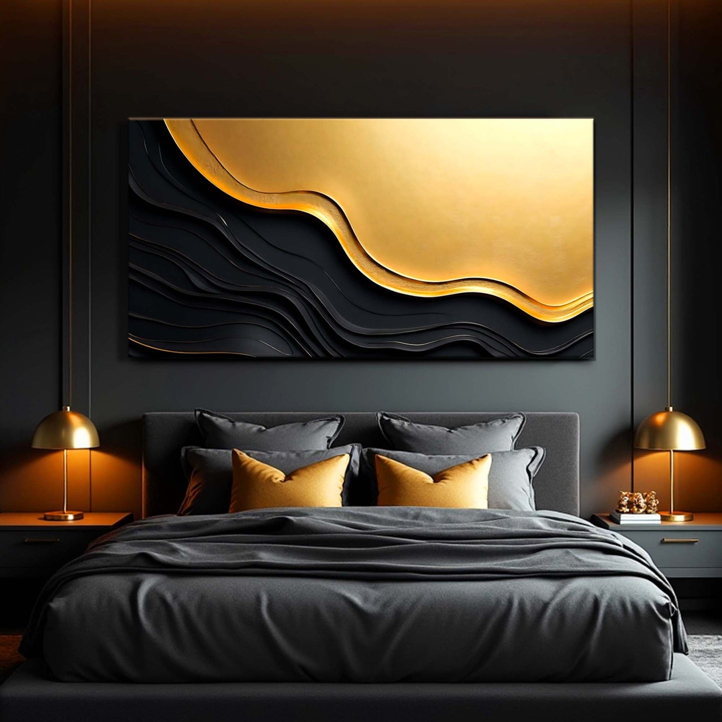 Black and Gold Minimalist Abstract Canvas Wall Art
