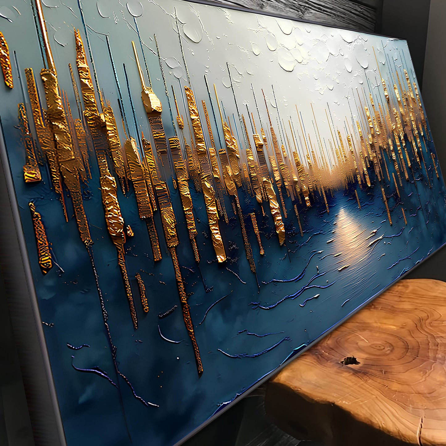 Golden Forest Reflection Abstract Canvas Wall Art