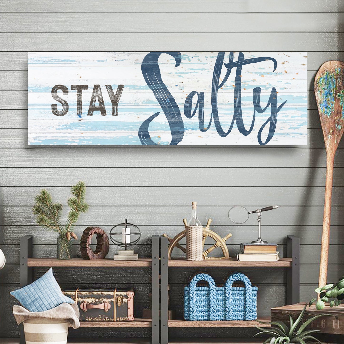 Stay Salty Coastal Wall Art Canvas Sign