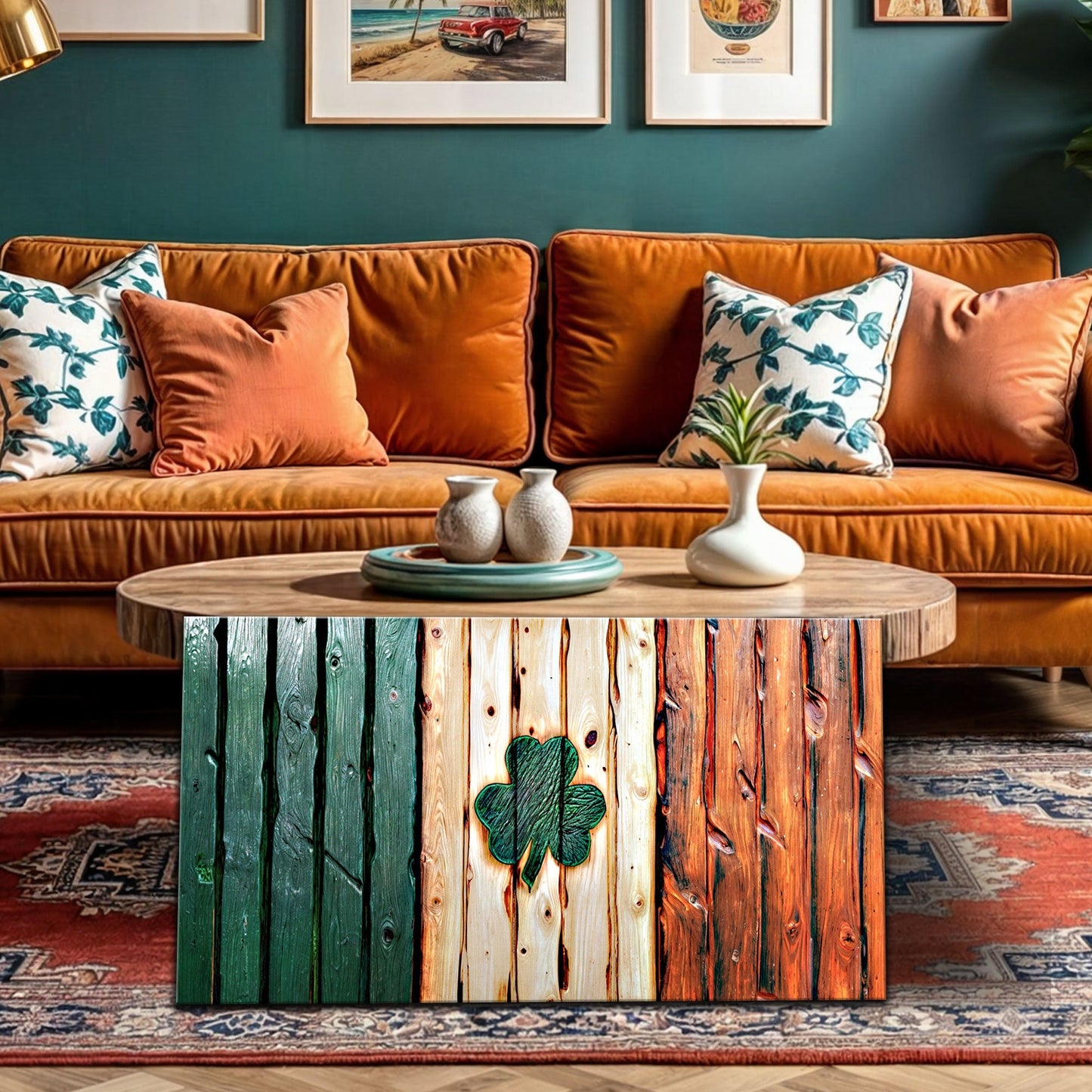 Irish Shamrock Flag Canvas Wall Art Vintage