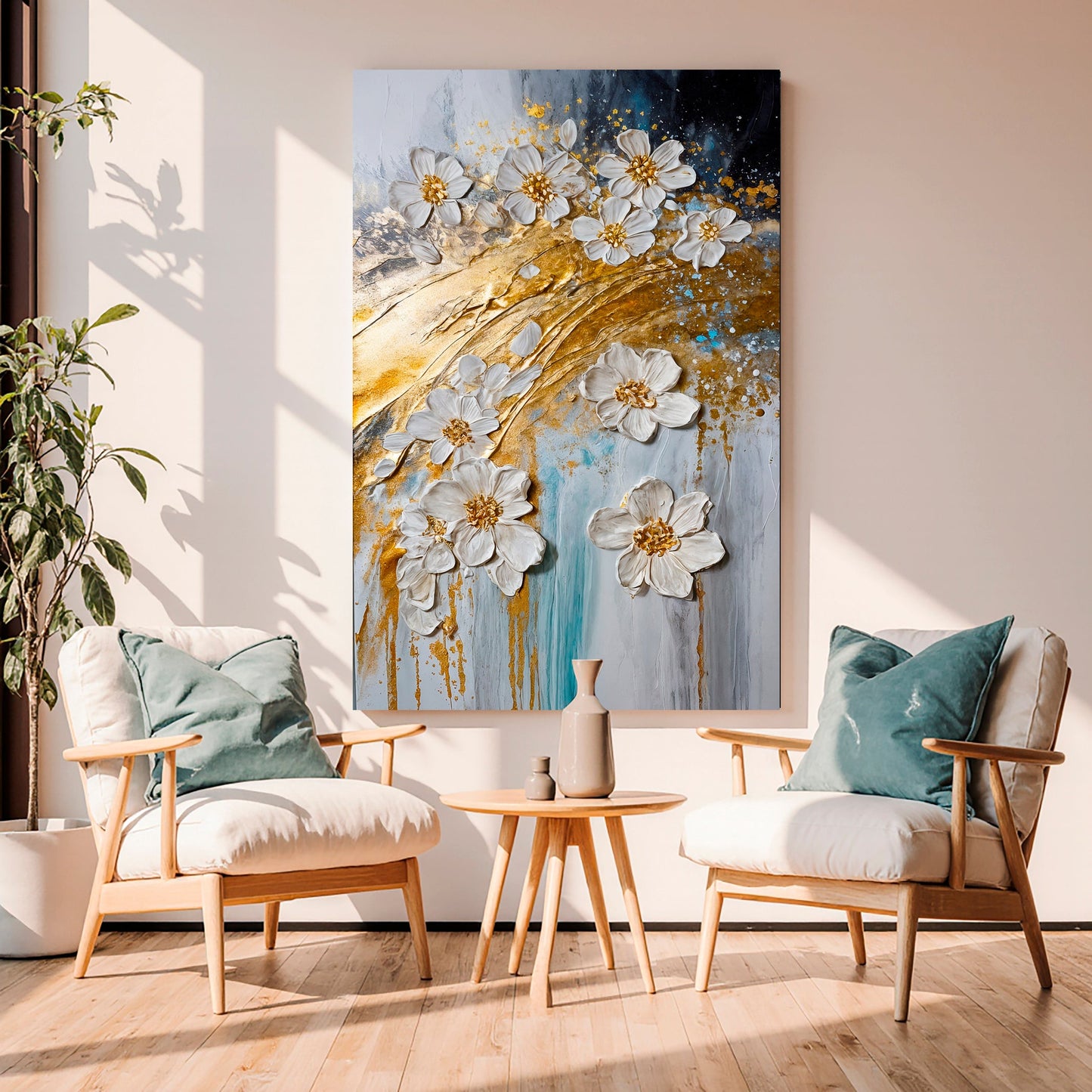 Abstract Gold Floral Canvas Wall Art