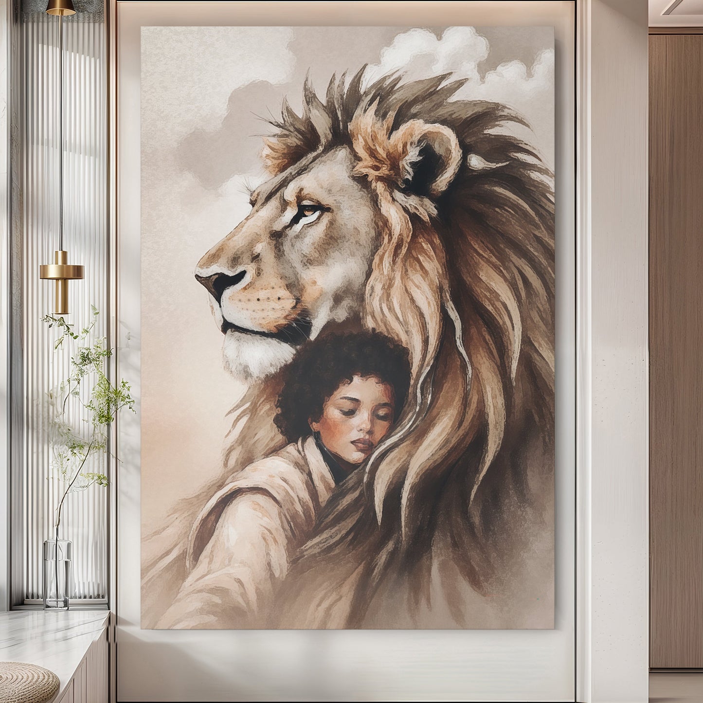 Lion and Girl Faith Canvas Wall Art