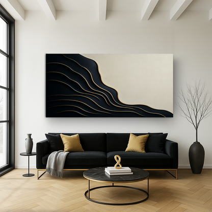 Black and Gold Minimalist Abstract Canvas Wall Art