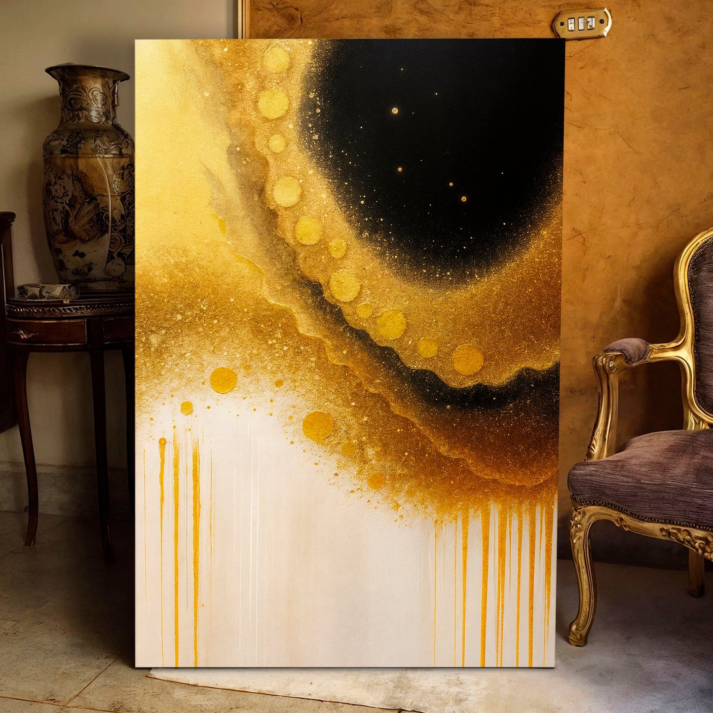 Minimalist Black and Gold Abstract Canvas Wall Art
