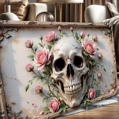 3D Rose and Skull Canvas Wall Art V