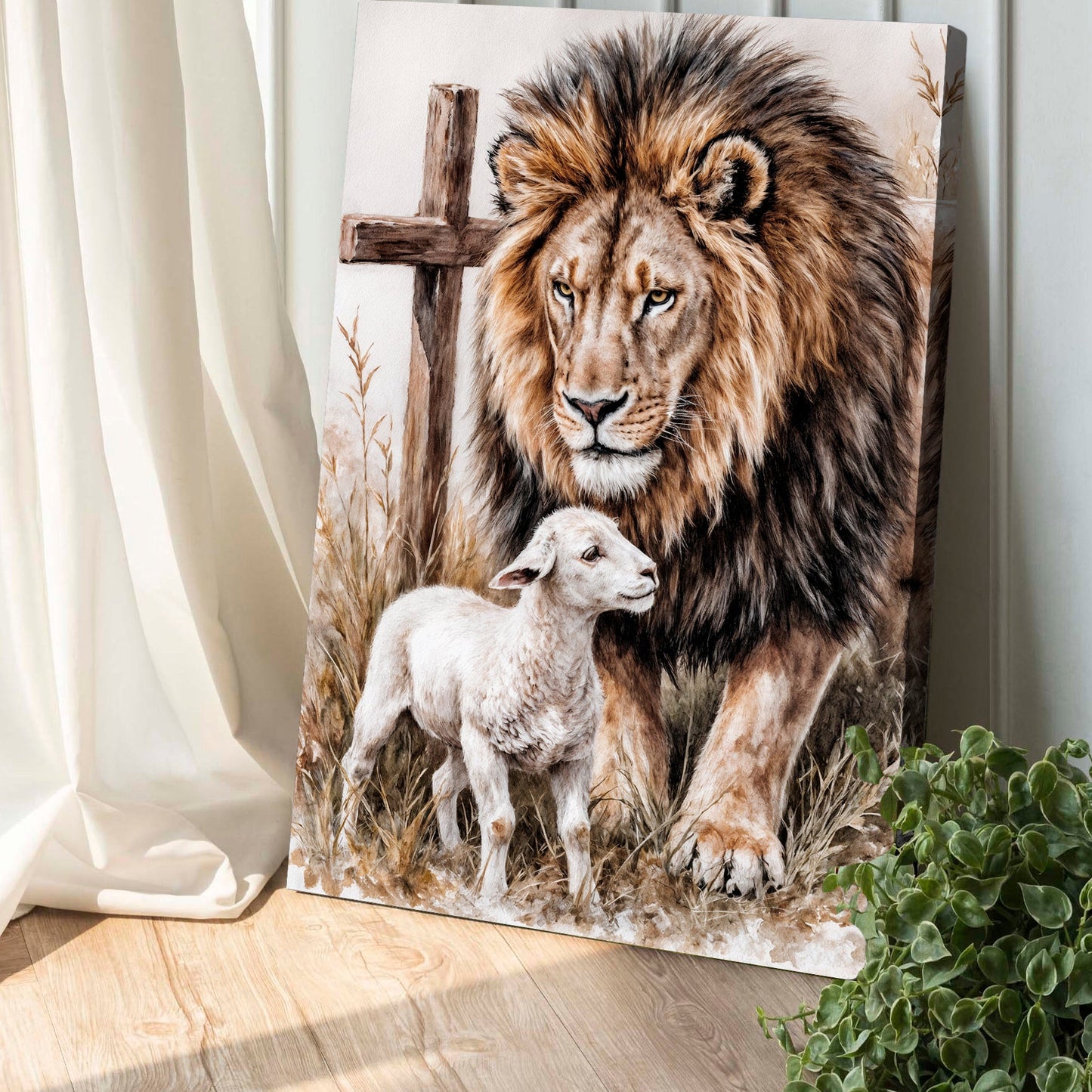 Lion and Sheep Faith Canvas Wall Art
