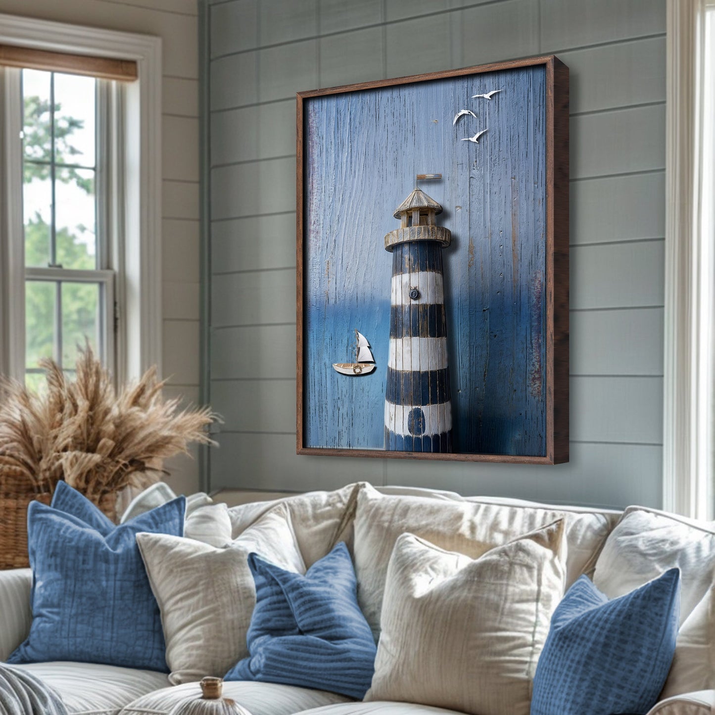 Wooden Lighthouse Coastal Canvas Wall Art III
