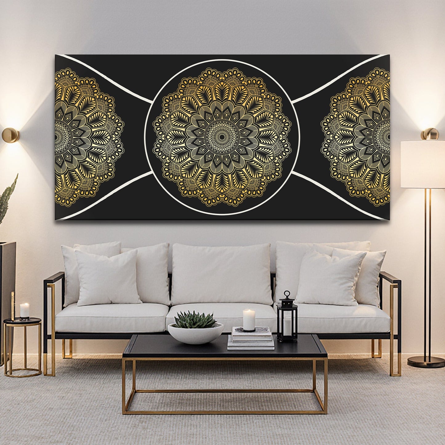 Gold Sacred Geometry Canvas Wall Art - Abstract Print