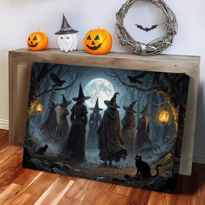 Coven of Witches Under a Full Moon canvas shown in a styled room setting, view 5