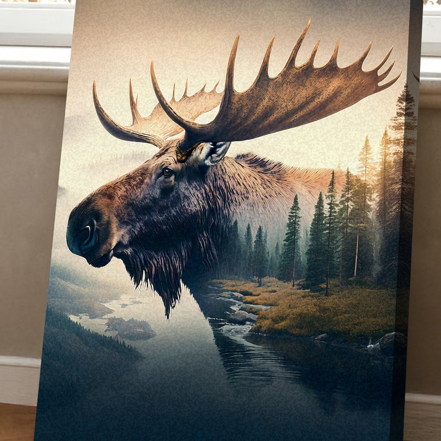 Moose Double Exposure Canvas Wall Art