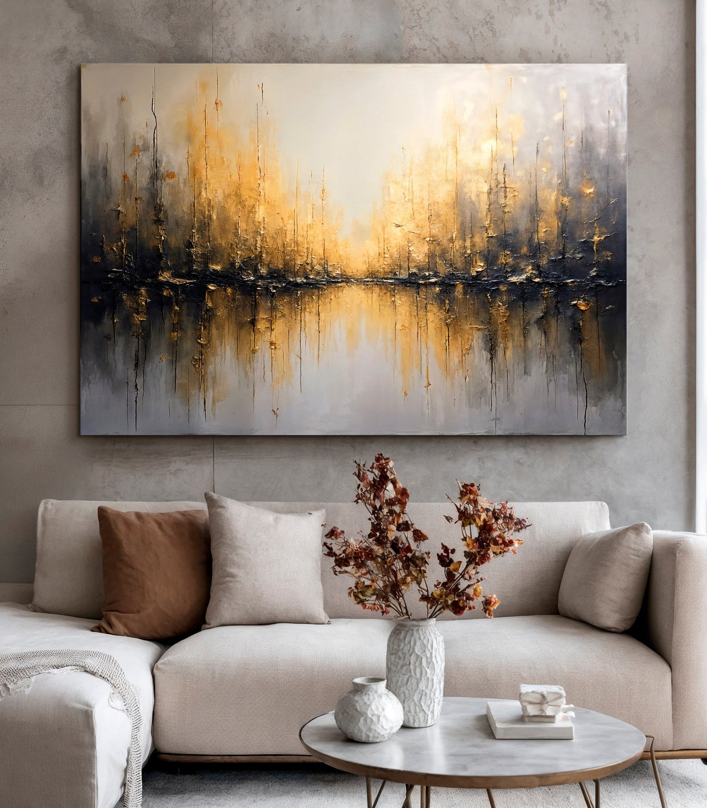 Golden Reflections Abstract Canvas Wall Art - Modern Print