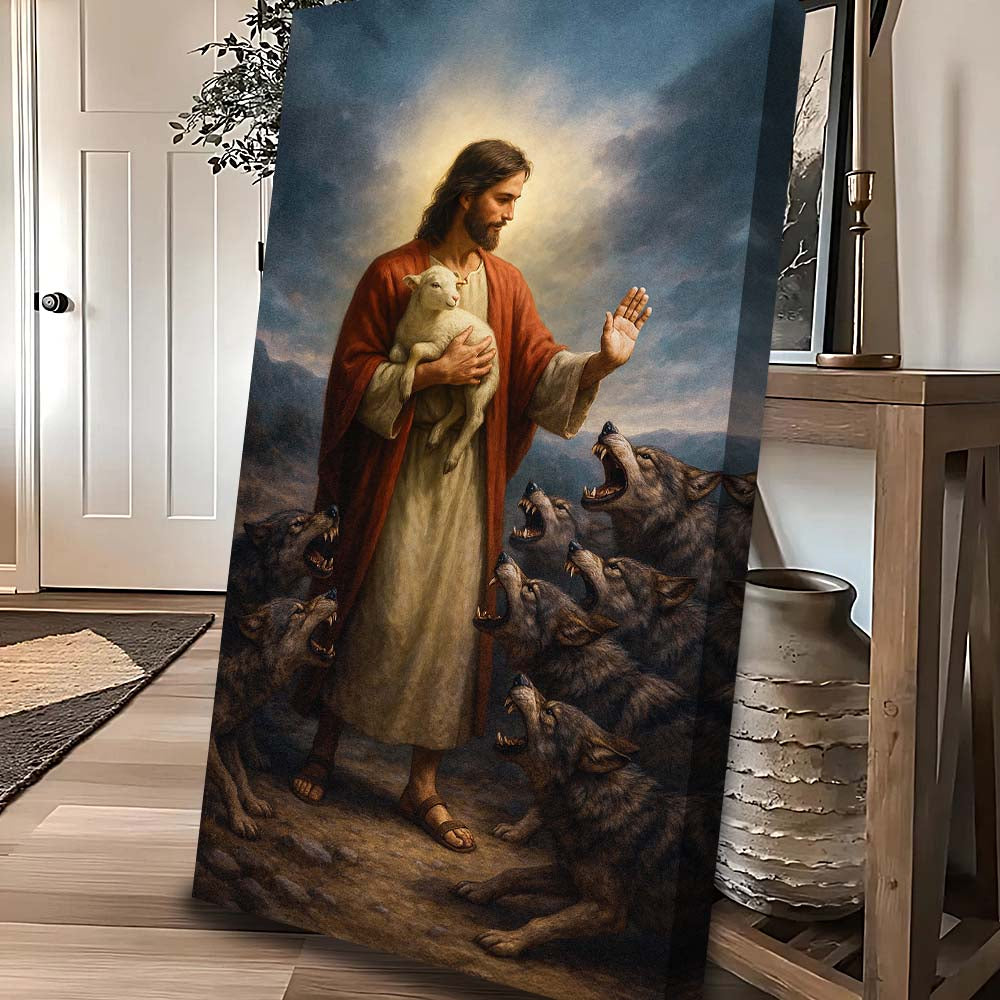 Christian Faith Canvas Art Jesus Shepherd Protecting Lamb
