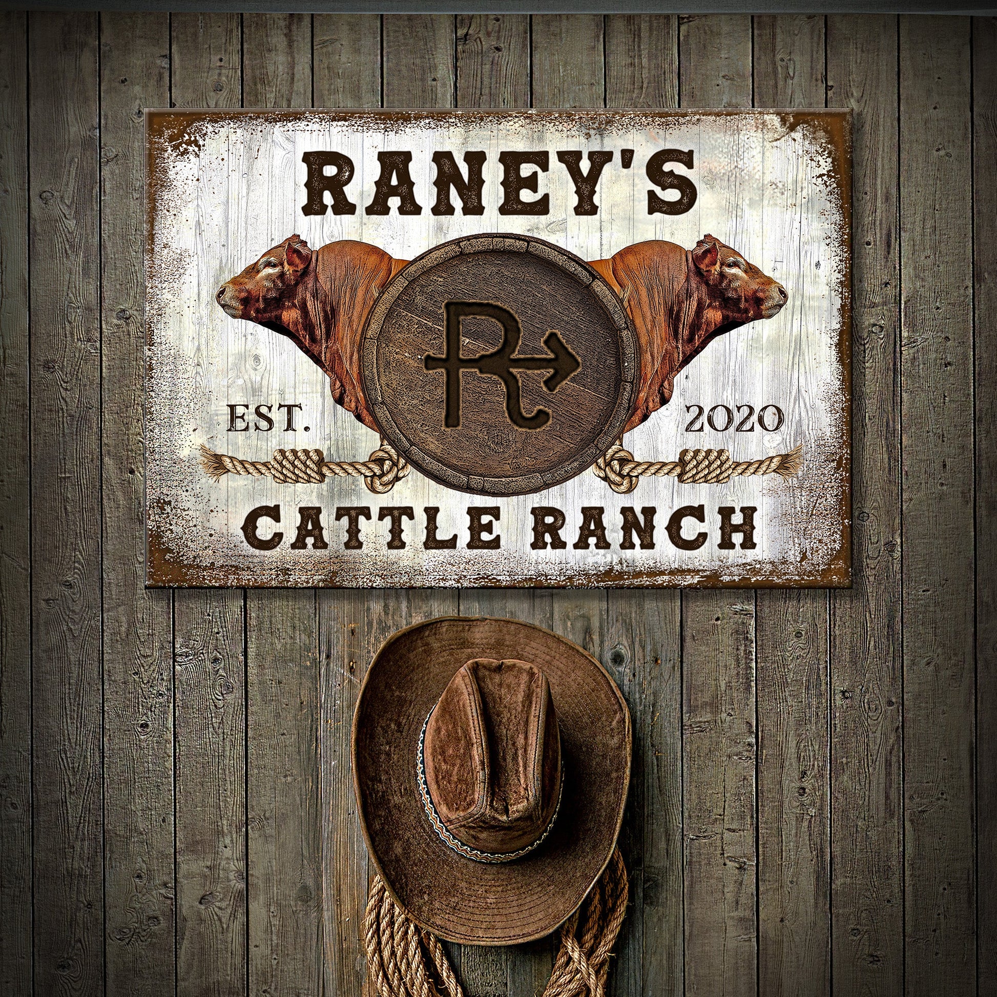 Limousin Cattle Brand rustic word-art ranch canvas sign