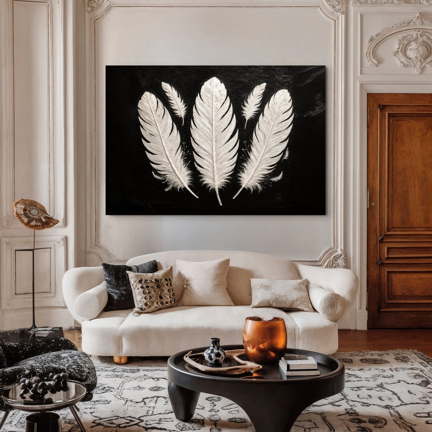 Minimalist Monochrome Feather Canvas Wall Art