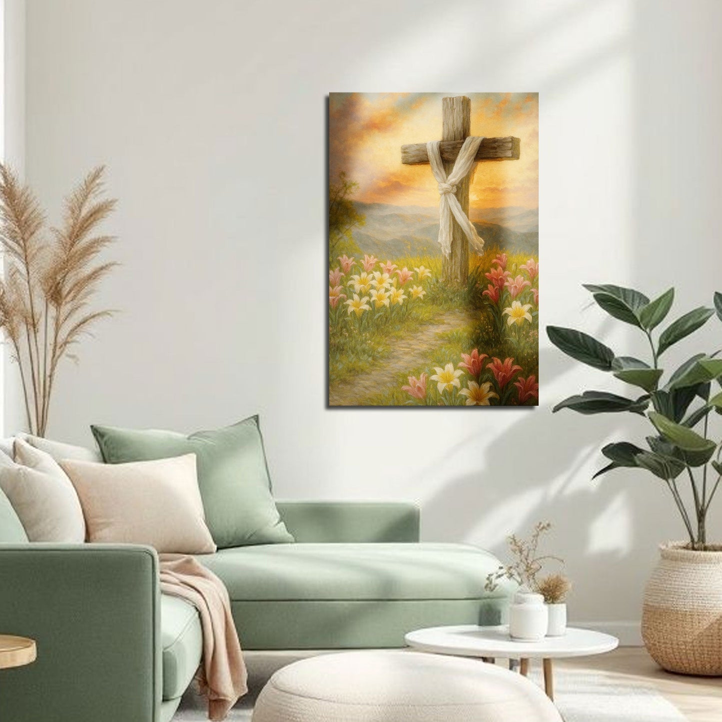 Cross and Flowers Faith Canvas Wall Art III