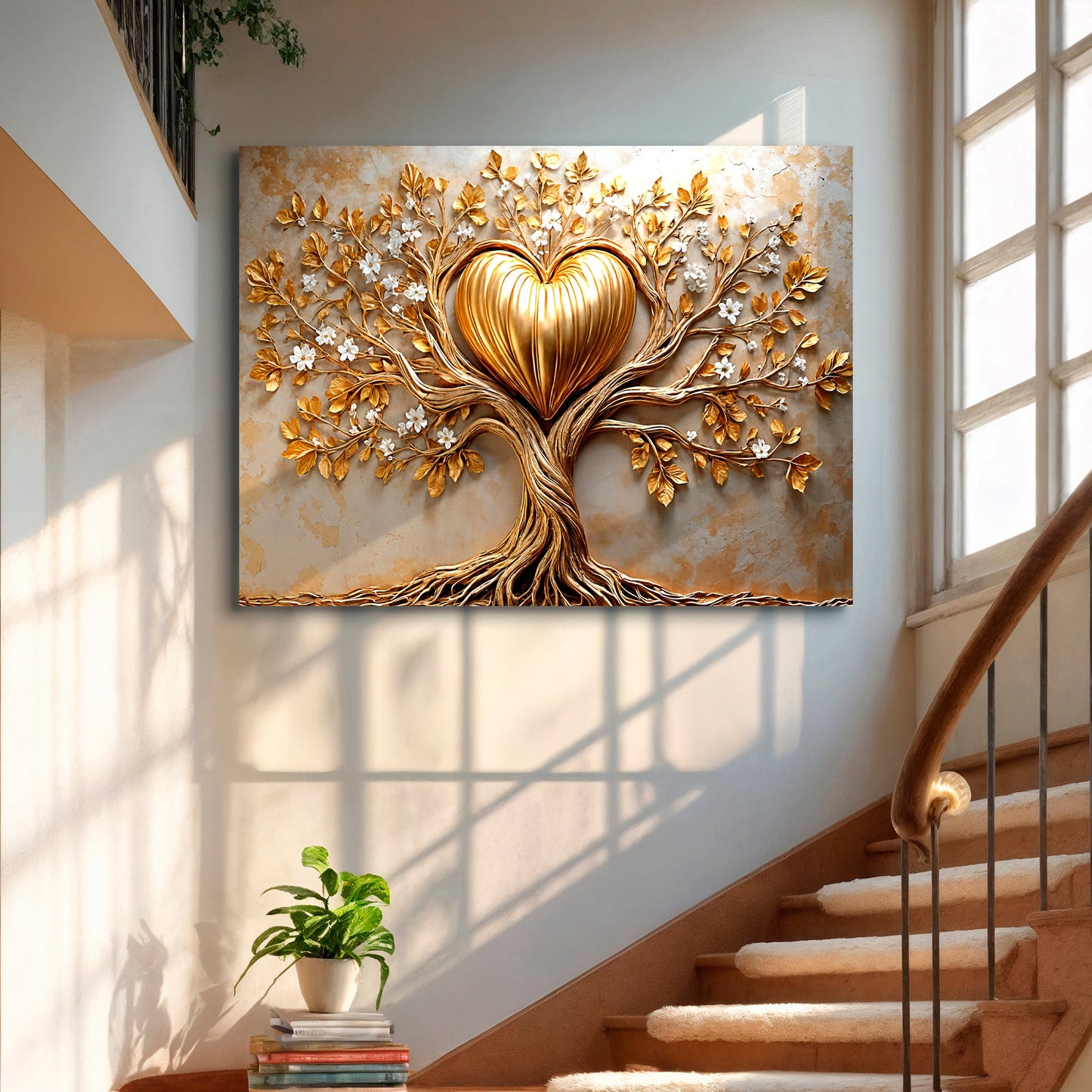 Golden Tree Heart Canvas Wall Art - Nature Love Print