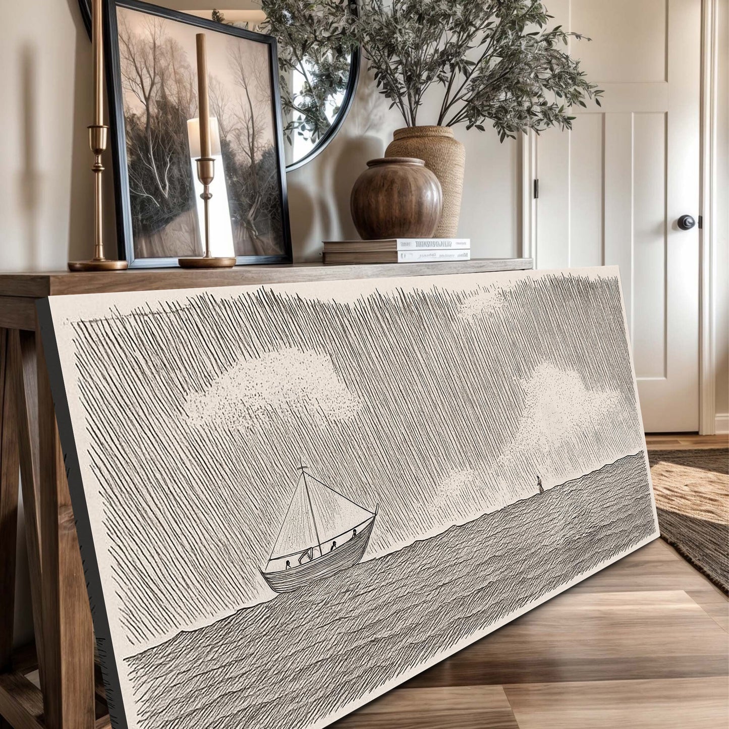 Jesus Walking on Water Faith Canvas Wall Art Wide