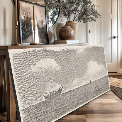Walking on Water Pencil Sketch Seascape canvas shown in a styled room setting, view 5