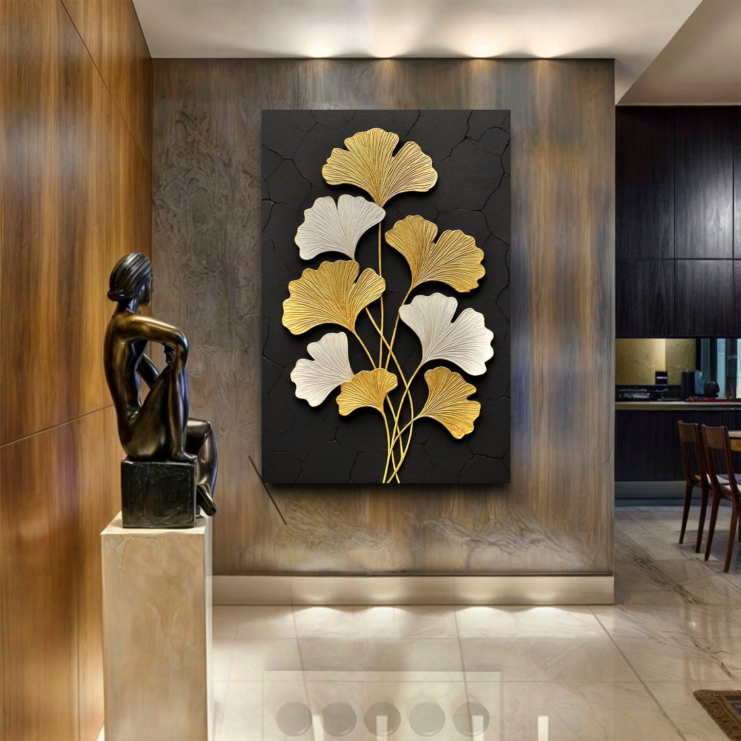 Golden Ginkgo Canvas Wall Art - Botanical Nature Print