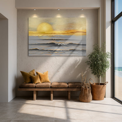 Golden Horizon Calm Canvas Wall Art - Landscape Print