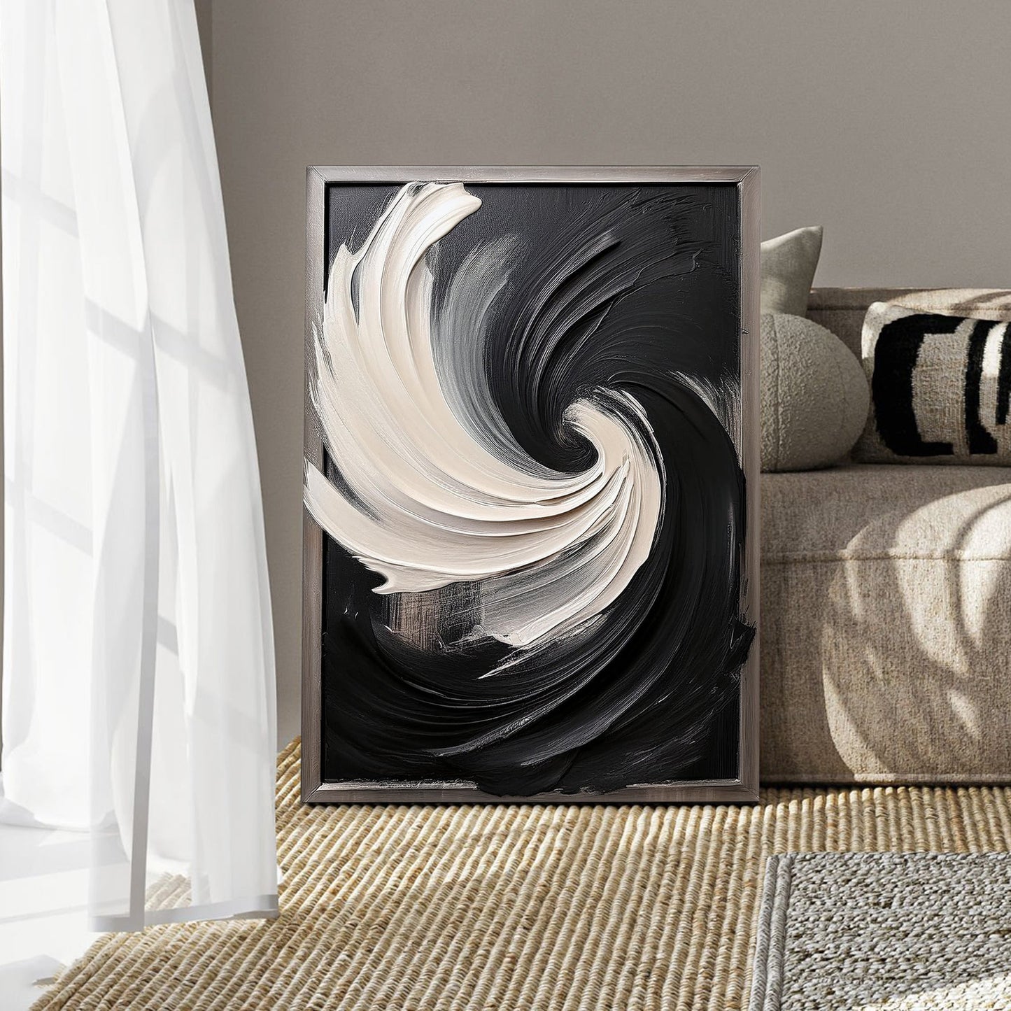 Black and White Vortex Abstract Canvas Wall Art