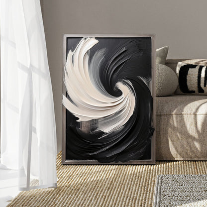 Black and White Vortex Abstract Canvas Wall Art