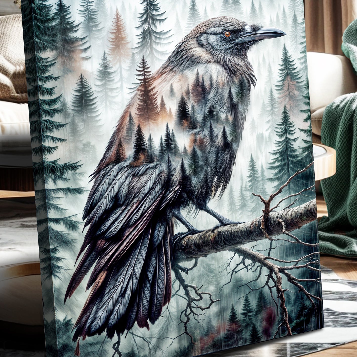 Crow Double Exposure Canvas Wall Art