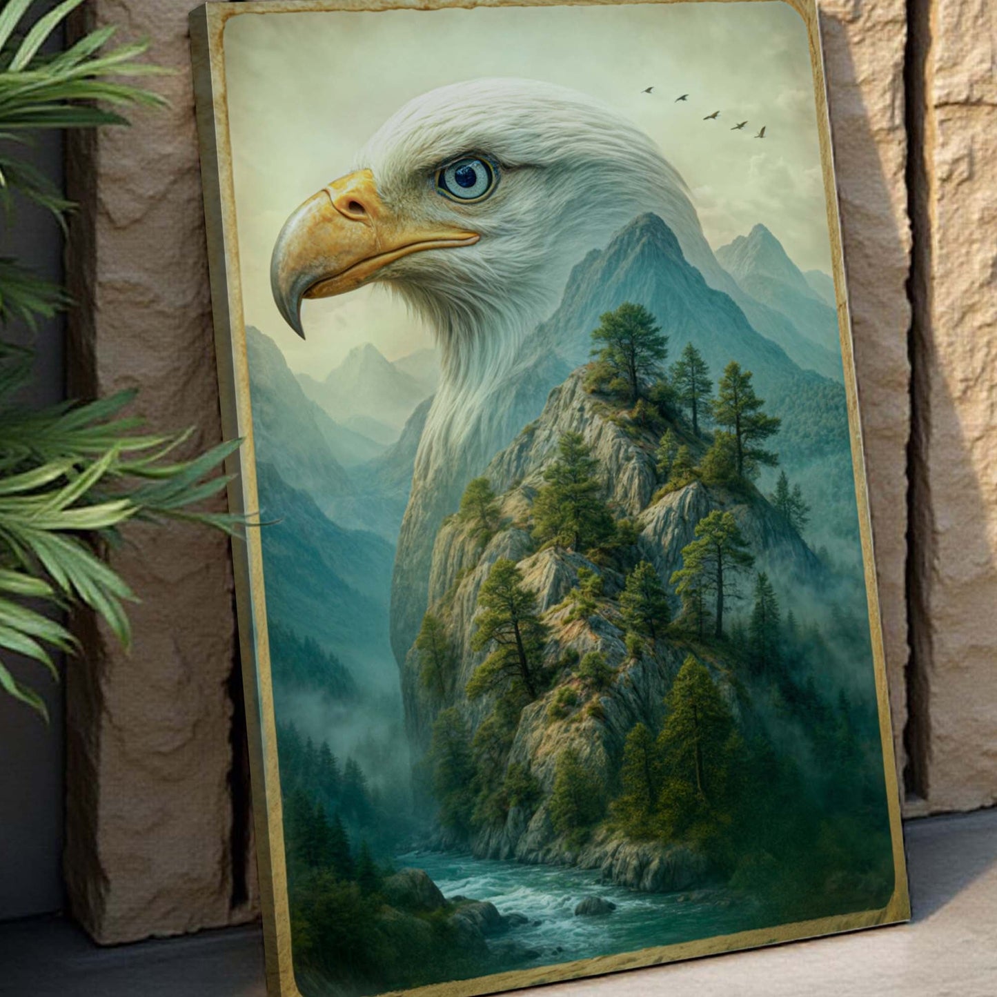 Eagle Over the Canyon Double Exposure Canvas Wall Art