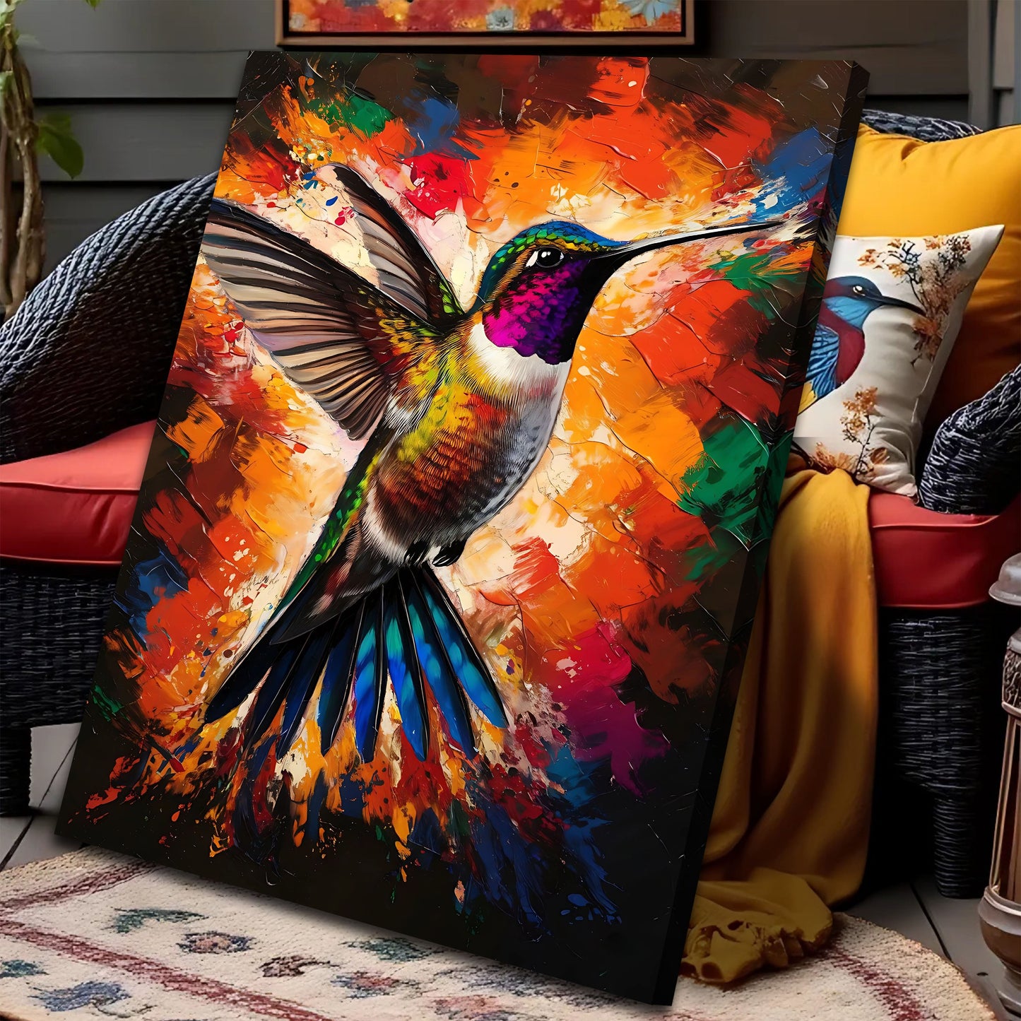 Hummingbird Abstract Canvas Wall Art