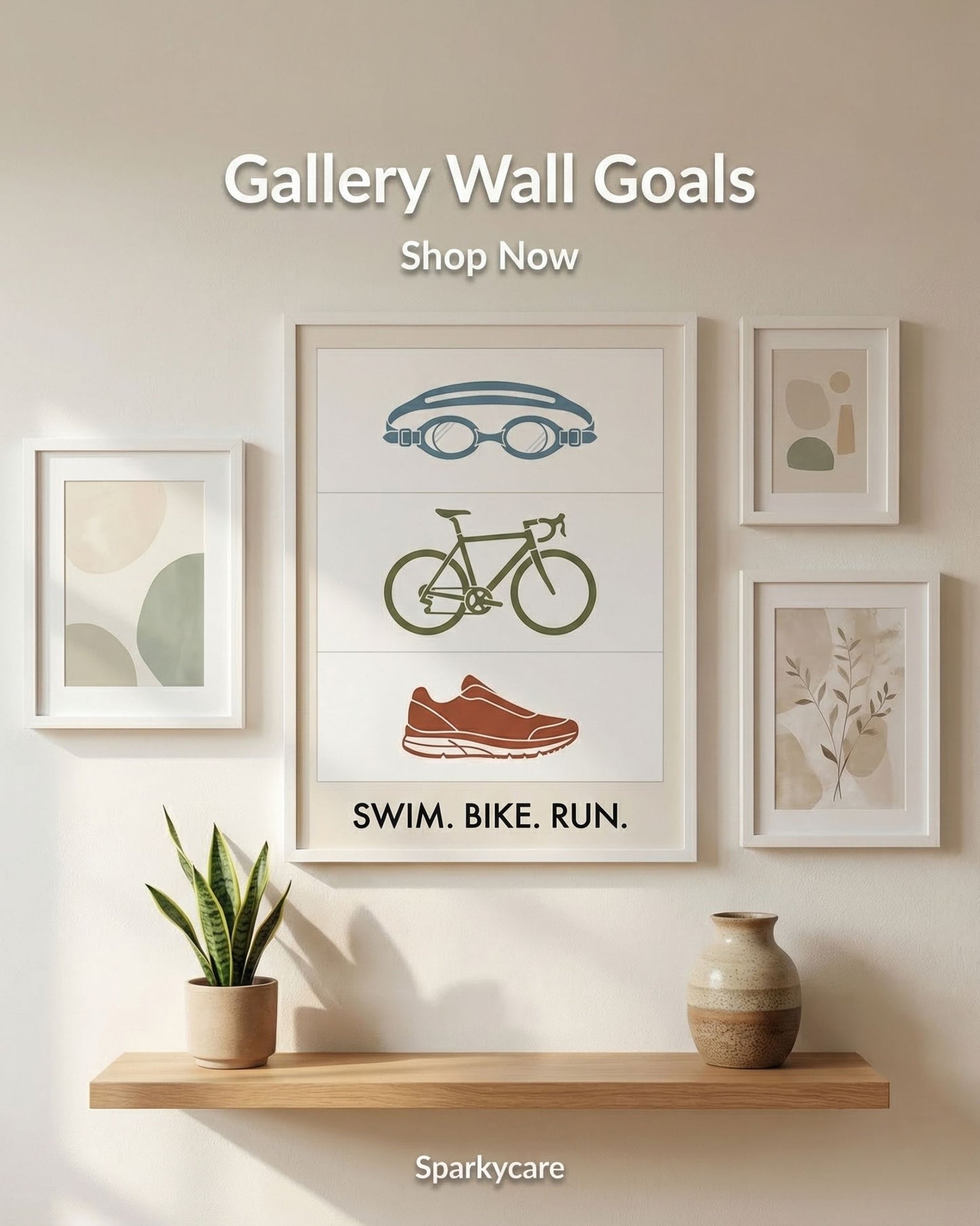 Swim Bike Run Poster: Minimalist Triathlon Icons Wall Art