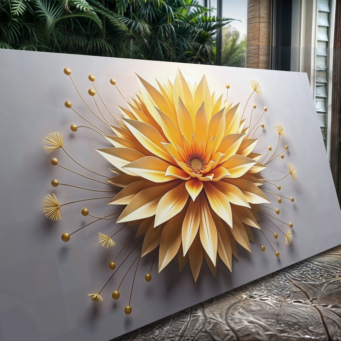 Golden Dandelion Minimalist Canvas Wall Art - Abstract Print