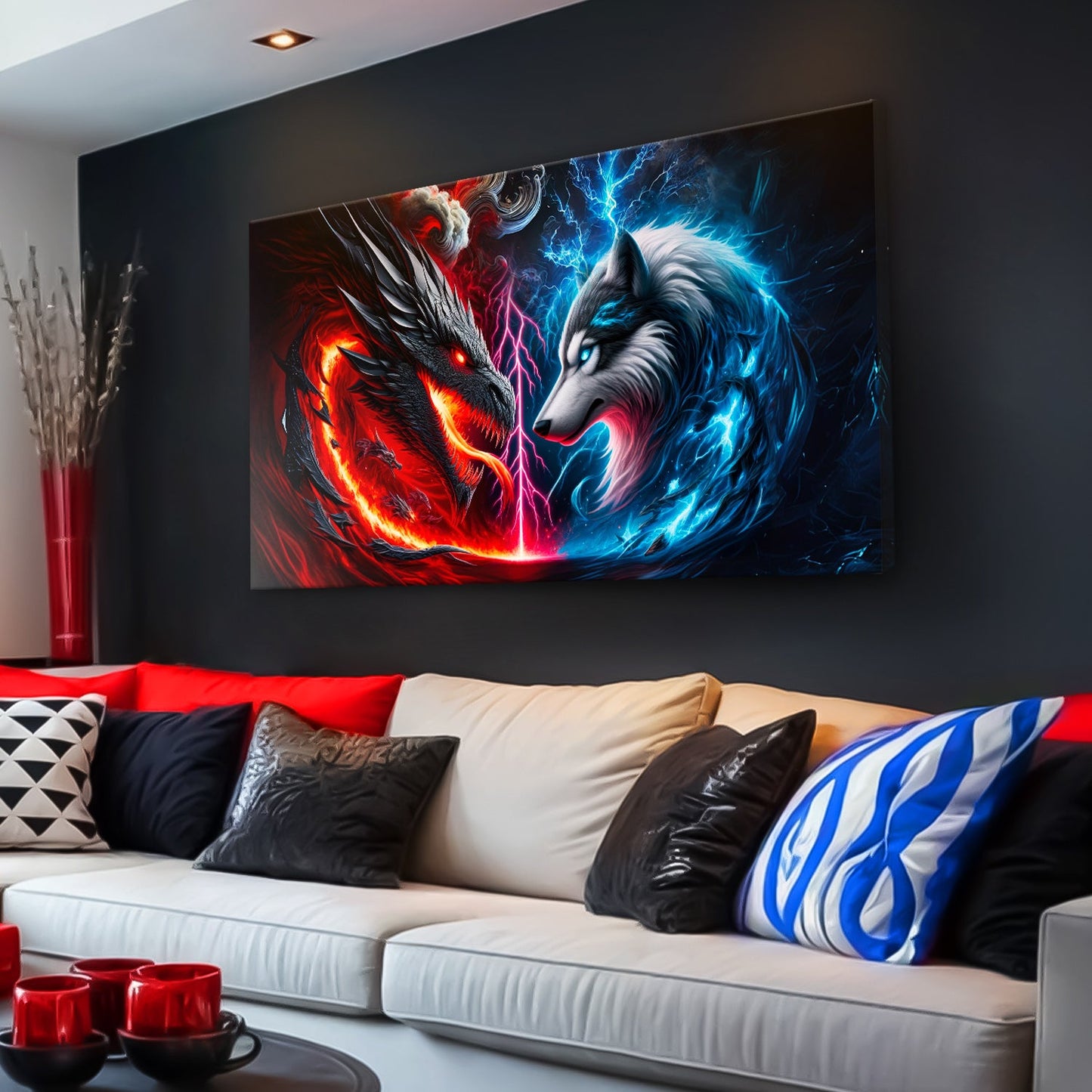 3D Dragon and Wolf Canvas Wall Art VI