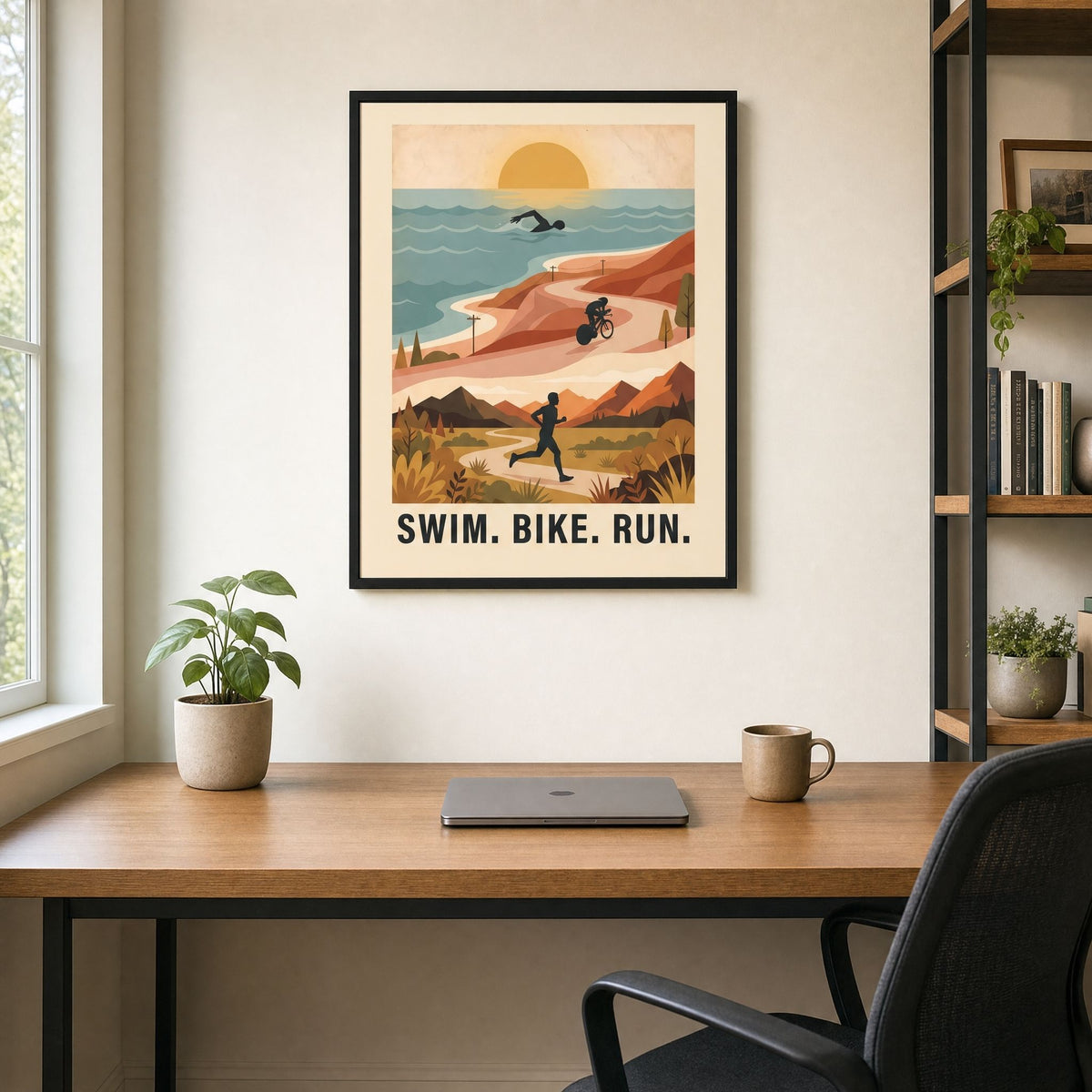 Triathlon Poster: Retro Swim Bike Run Framed Wall Art
