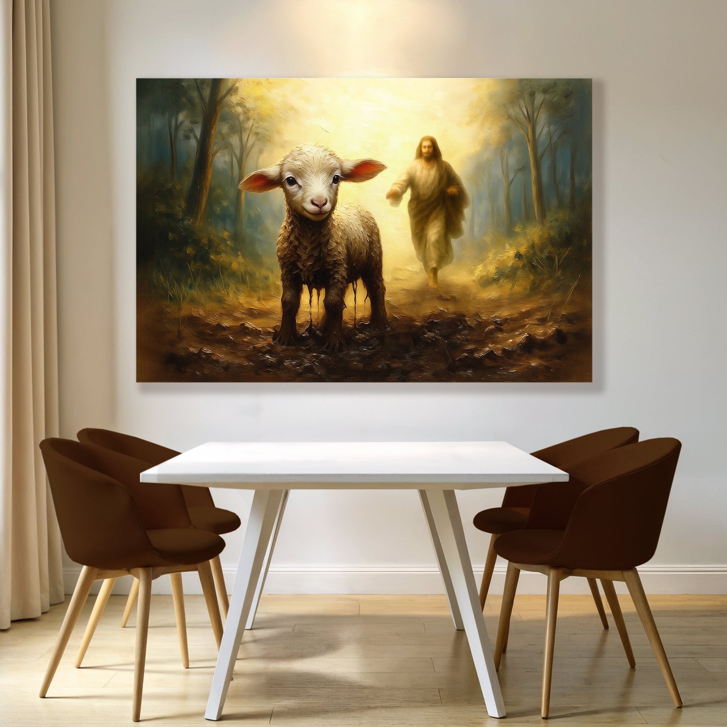 Jesus Running After Lost Lamb Faith Canvas Wall Art