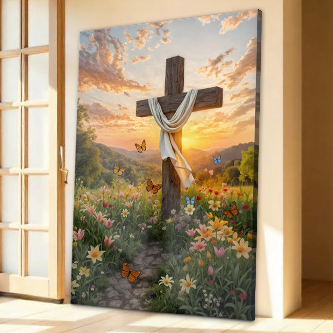 Cross and Flowers Faith Canvas Wall Art