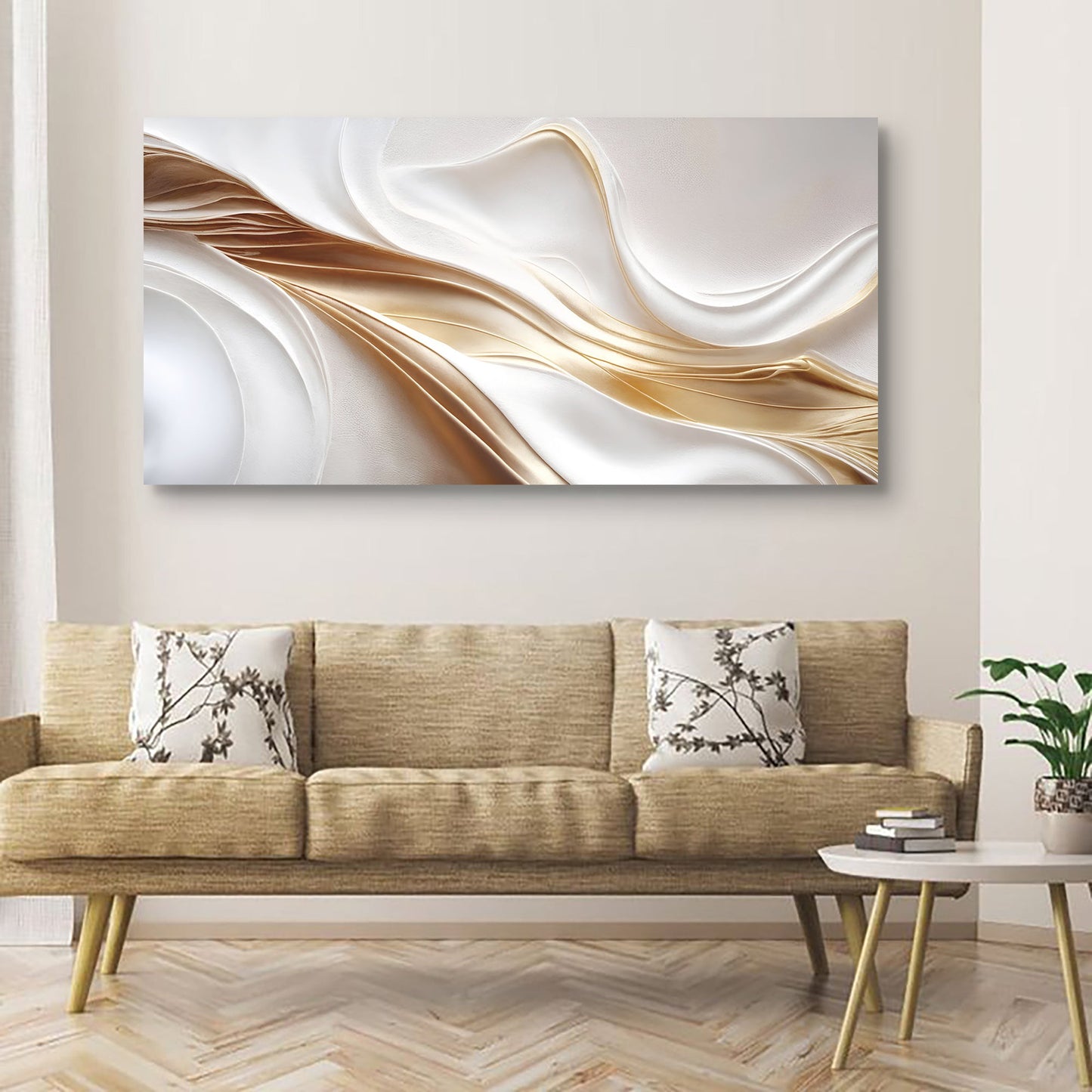 White and Gold Abstract Canvas Wall Art