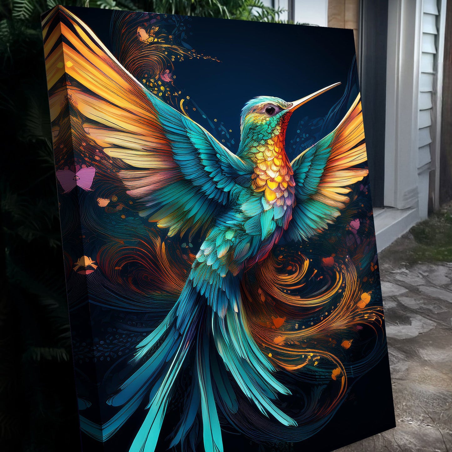 Hummingbird Abstract Canvas Wall Art