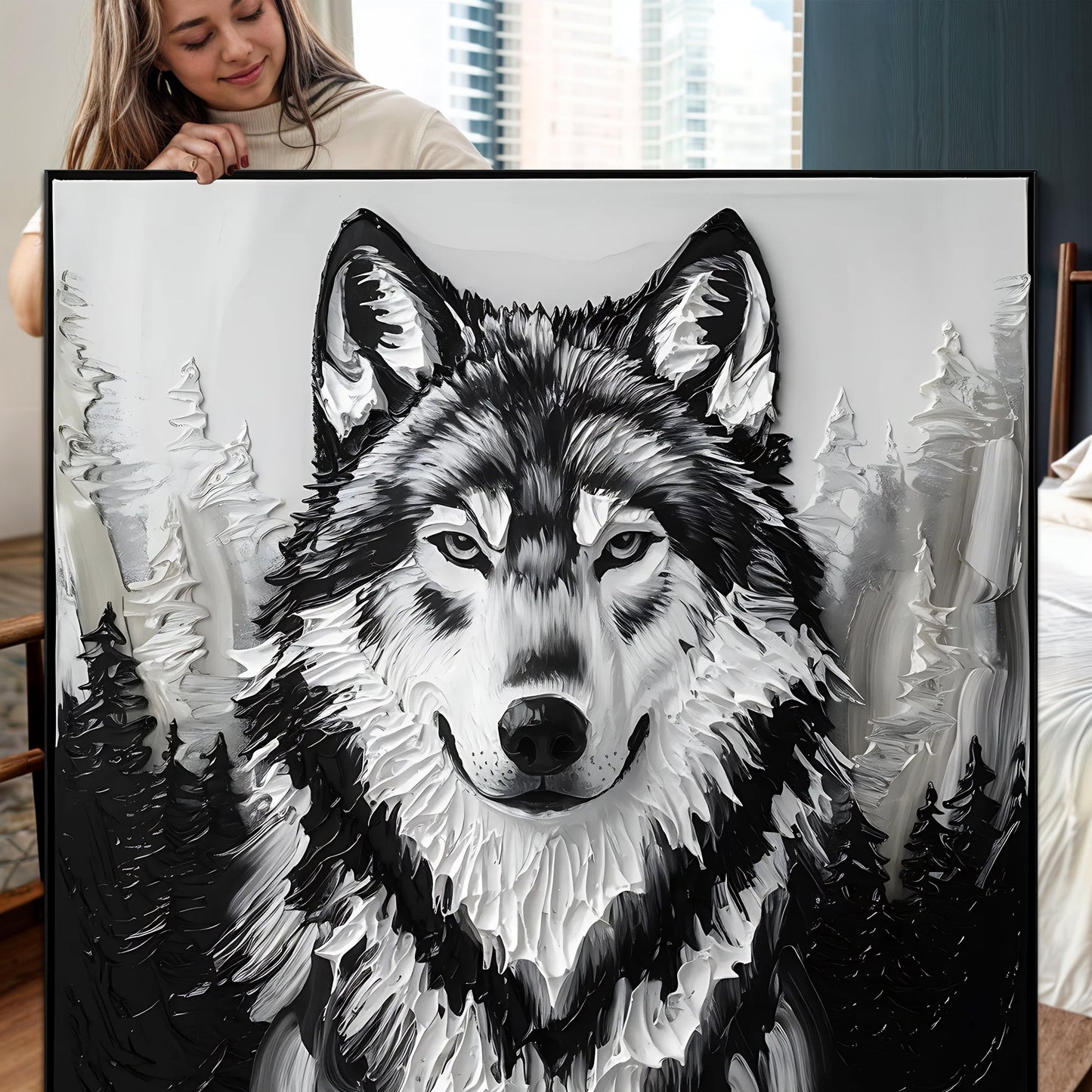 3D Wolf Canvas Wall Art Square