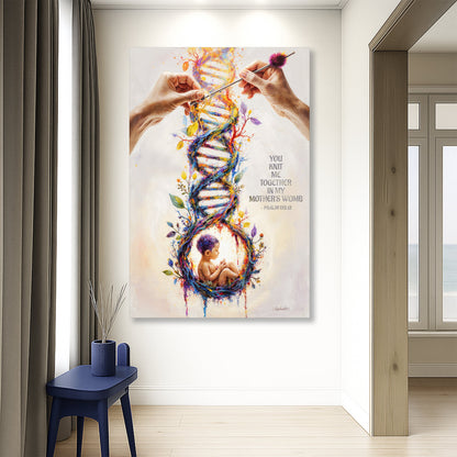 Psalm 139:13 Knit Together Floral Helix canvas shown in a styled room setting, view 5