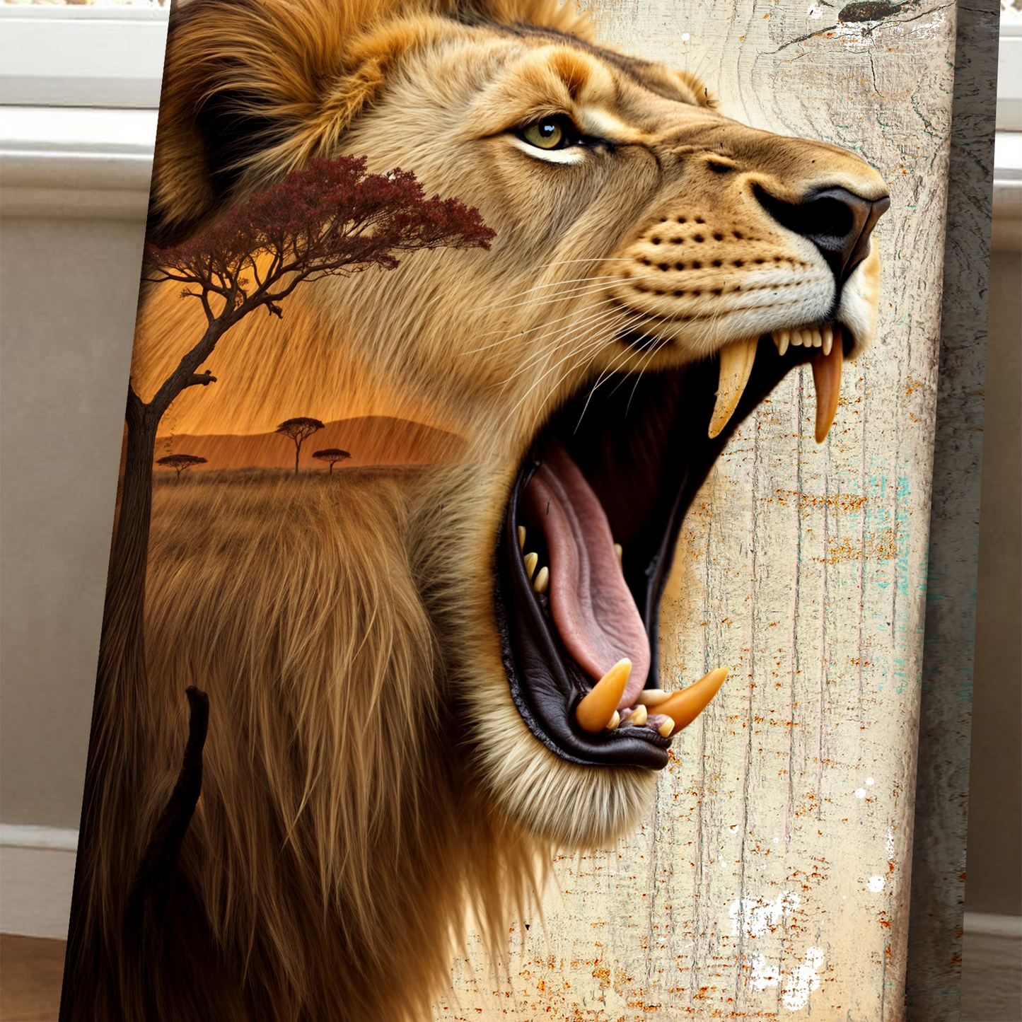 Lion Double Exposure Canvas Wall Art