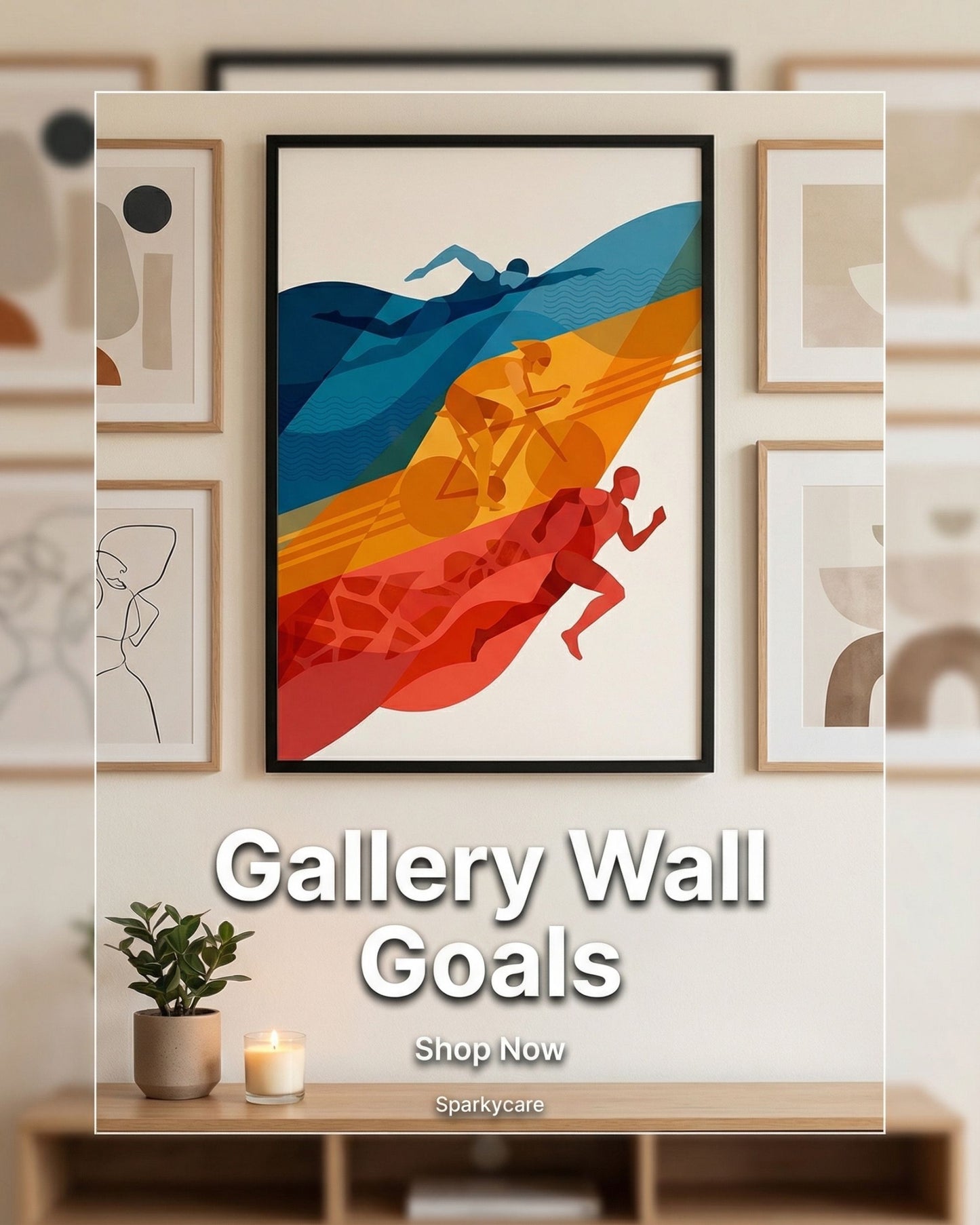 Abstract Triathlon Print: Geometric Swim Bike Run Wall Art